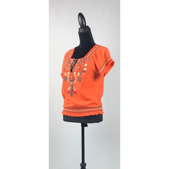 Lulumari Orange Knit Design Short Sleeve Top - Picture 3 of 6